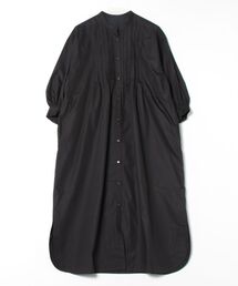 バンドカラー ピンタック ボリューム袖 ワンピース