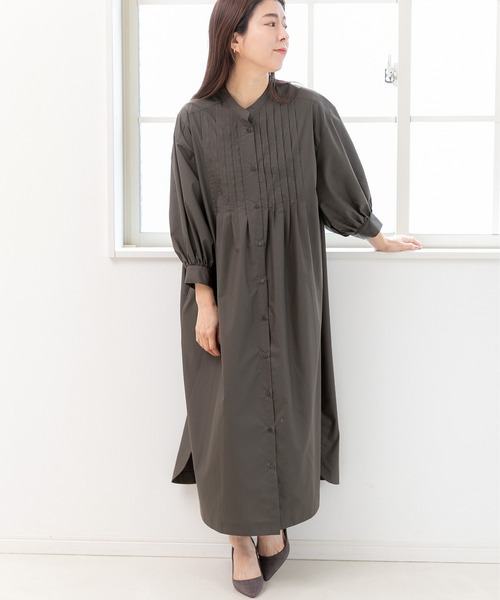 PREFERIR（プレフェリール）の「バンドカラー ピンタック ボリューム袖 ワンピース（シャツワンピース・レディース・ブラック/グリーン/ネイビー・MEDIUM/LARGE）」の2枚目の写真