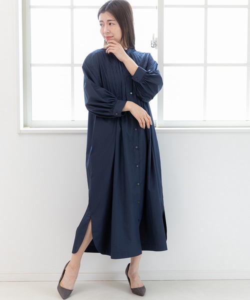 PREFERIR（プレフェリール）の「バンドカラー ピンタック ボリューム袖 ワンピース（シャツワンピース・レディース・ブラック/グリーン/ネイビー・MEDIUM/LARGE）」の22枚目の写真