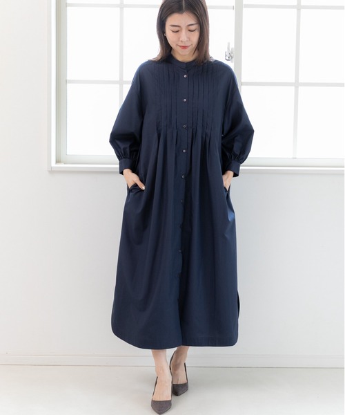 PREFERIR（プレフェリール）の「バンドカラー ピンタック ボリューム袖 ワンピース（シャツワンピース・レディース・ブラック/グリーン/ネイビー・MEDIUM/LARGE）」の21枚目の写真