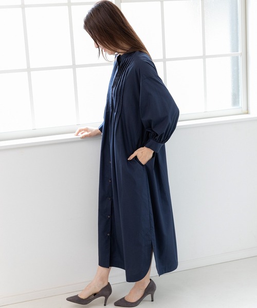 PREFERIR（プレフェリール）の「バンドカラー ピンタック ボリューム袖 ワンピース（シャツワンピース・レディース・ブラック/グリーン/ネイビー・MEDIUM/LARGE）」の18枚目の写真