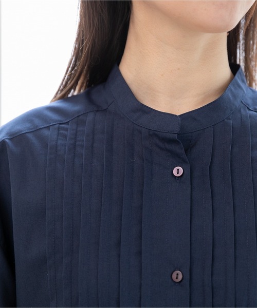 PREFERIR（プレフェリール）の「バンドカラー ピンタック ボリューム袖 ワンピース（シャツワンピース・レディース・ブラック/グリーン/ネイビー・MEDIUM/LARGE）」の17枚目の写真