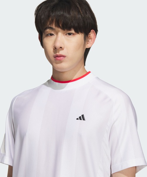 adidas 半袖アディダス オリジナルスゴルフ2025ポロシャツ　アイボリー セール】アディゼロ メッシュ モックネック 半袖シャツ【adidas
