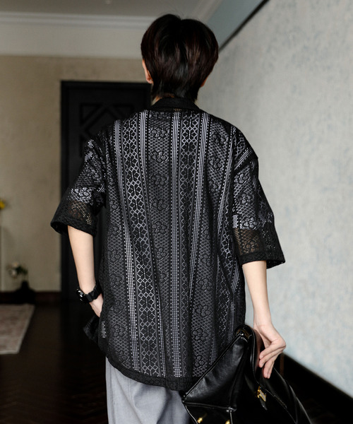 neos(ネオス)の「【neos】ルーズシルエット 総柄 メッシュ レース ハーフスリーブ シャツ(シャツ/ブラウス・メンズ・ブラック/ホワイト・X-LARGE/LARGE/MEDIUM)」の7枚目の写真