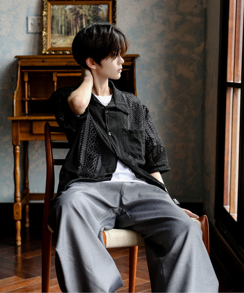 neos(ネオス)の「【neos】ルーズシルエット 総柄 メッシュ レース ハーフスリーブ シャツ(シャツ/ブラウス・メンズ・ブラック/ホワイト・X-LARGE/LARGE/MEDIUM)」の8枚目の写真