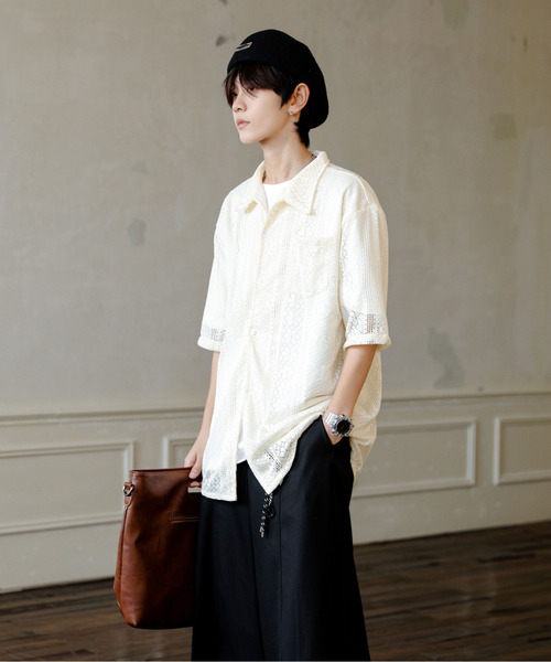 neos(ネオス)の「【neos】ルーズシルエット 総柄 メッシュ レース ハーフスリーブ シャツ(シャツ/ブラウス・メンズ・ブラック/ホワイト・X-LARGE/LARGE/MEDIUM)」の11枚目の写真
