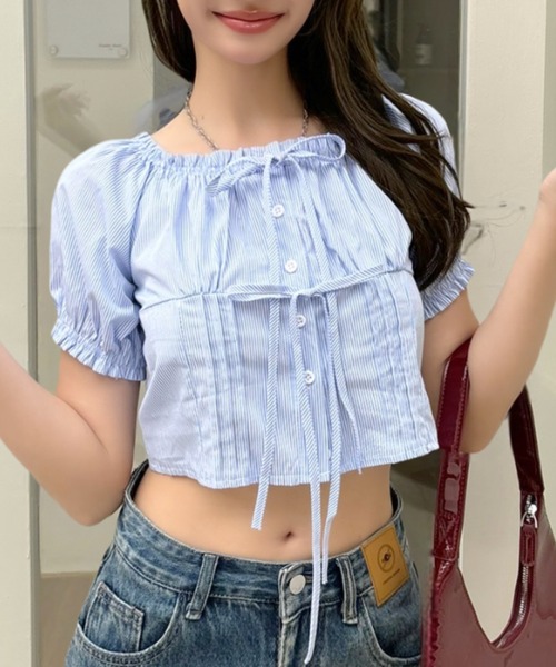 Ada.(エイダ)の「2WAY フロントリボン パフスリーブ クロップド ブラウス(シャツ/ブラウス・レディース・ホワイト/ブラック/ブルー・FREE)」の15枚目の写真