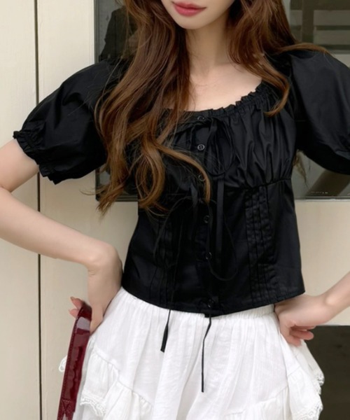 Ada.(エイダ)の「2WAY フロントリボン パフスリーブ クロップド ブラウス(シャツ/ブラウス・レディース・ホワイト/ブラック/ブルー・FREE)」の19枚目の写真