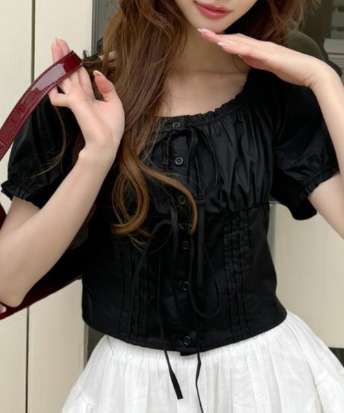 Ada.(エイダ)の「2WAY フロントリボン パフスリーブ クロップド ブラウス(シャツ/ブラウス・レディース・ホワイト/ブラック/ブルー・FREE)」の18枚目の写真