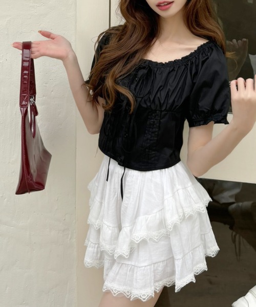 Ada.(エイダ)の「2WAY フロントリボン パフスリーブ クロップド ブラウス(シャツ/ブラウス・レディース・ホワイト/ブラック/ブルー・FREE)」の11枚目の写真