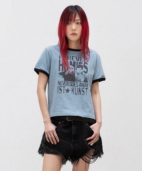 ISTKUNST(イストクンスト)の「A'GEM/9 × .kom 『ISTKUNST/イストクンスト』 HOMIES BASIC RINGER TEE/ホーミーズ ベーシック リンガー TEE(Tシャツ/カットソー・レディース・ブルー/ホワイト・S)」の2枚目の写真