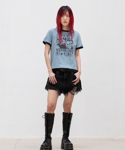 ISTKUNST(イストクンスト)の「A'GEM/9 × .kom 『ISTKUNST/イストクンスト』 HOMIES BASIC RINGER TEE/ホーミーズ ベーシック リンガー TEE(Tシャツ/カットソー・レディース・ブルー/ホワイト・S)」の7枚目の写真