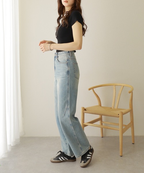 LAULEN（ローレン）の「washed wide denim pants /ウォッシュ加工 ハイウエスト ワイド デニムパンツ（デニムパンツ・レディース・ブルー・S/M）」の2枚目の写真