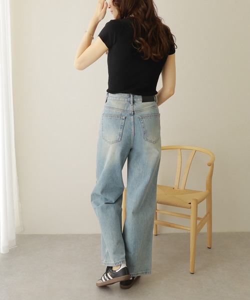 LAULEN（ローレン）の「washed wide denim pants /ウォッシュ加工 ハイウエスト ワイド デニムパンツ（デニムパンツ・レディース・ブルー・S/M）」の3枚目の写真