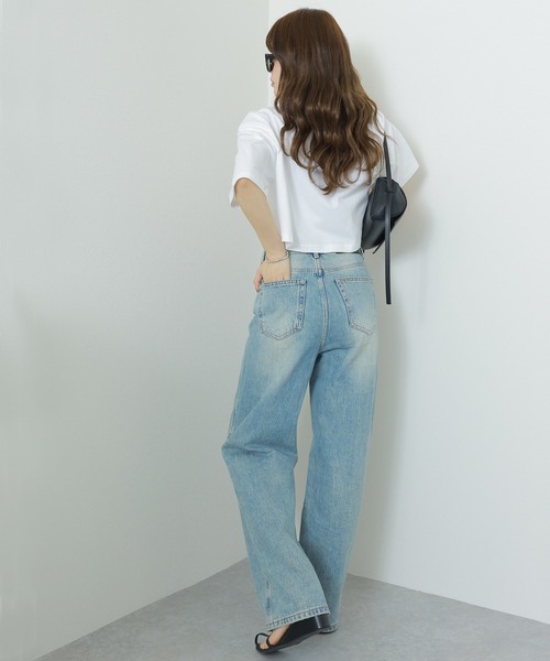 LAULEN（ローレン）の「washed wide denim pants /ウォッシュ加工 ハイウエスト ワイド デニムパンツ（デニムパンツ・レディース・ブルー・S/M）」の7枚目の写真
