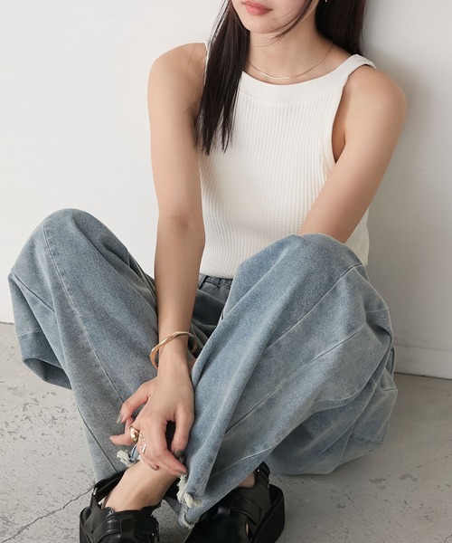 forksy.(フォルクシー)の「【forksy.】変形リブ アメスリタンクトップ(タンクトップ・レディース・ホワイト/ブラウン/ブラック/ライトブルー・FREE)」の11枚目の写真