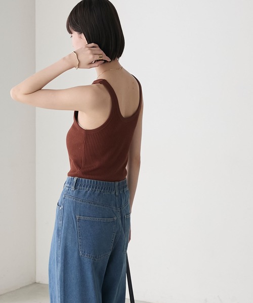 トップス SUKIRI forksy.】リブボーダーアメスリカップ付きタンクトップ forksy