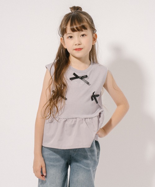 URBAN CHERRY(アーバンチェリー)の「【CHIPIE/シピ】リボンデザイン切り替えペプラムトップス(Tシャツ/カットソー・キッズ・ピンク/アイボリー/ブルー/グレー・110cm/120cm/130cm/140cm/150cm)」の2枚目の写真