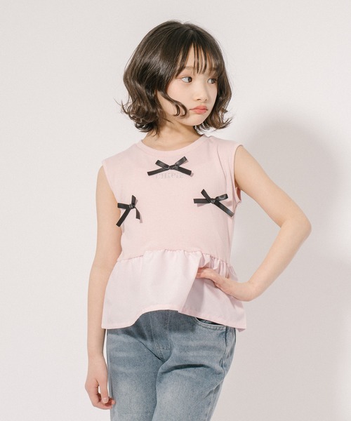 URBAN CHERRY(アーバンチェリー)の「【CHIPIE/シピ】リボンデザイン切り替えペプラムトップス(Tシャツ/カットソー・キッズ・ピンク/アイボリー/ブルー/グレー・110cm/120cm/130cm/140cm/150cm)」の4枚目の写真