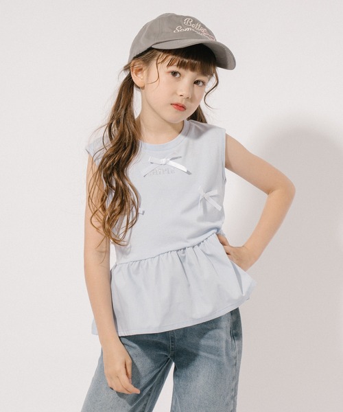 URBAN CHERRY(アーバンチェリー)の「【CHIPIE/シピ】リボンデザイン切り替えペプラムトップス(Tシャツ/カットソー・キッズ・ピンク/アイボリー/ブルー/グレー・110cm/120cm/130cm/140cm/150cm)」の3枚目の写真