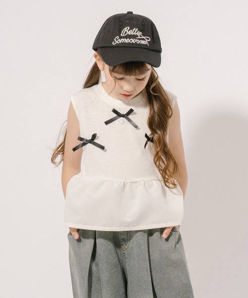 URBAN CHERRY(アーバンチェリー)の「【CHIPIE/シピ】リボンデザイン切り替えペプラムトップス(Tシャツ/カットソー・キッズ・ピンク/アイボリー/ブルー/グレー・110cm/120cm/130cm/140cm/150cm)」の1枚目の写真