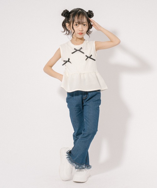 URBAN CHERRY(アーバンチェリー)の「【CHIPIE/シピ】リボンデザイン切り替えペプラムトップス(Tシャツ/カットソー・キッズ・ピンク/アイボリー/ブルー/グレー・110cm/120cm/130cm/140cm/150cm)」の6枚目の写真