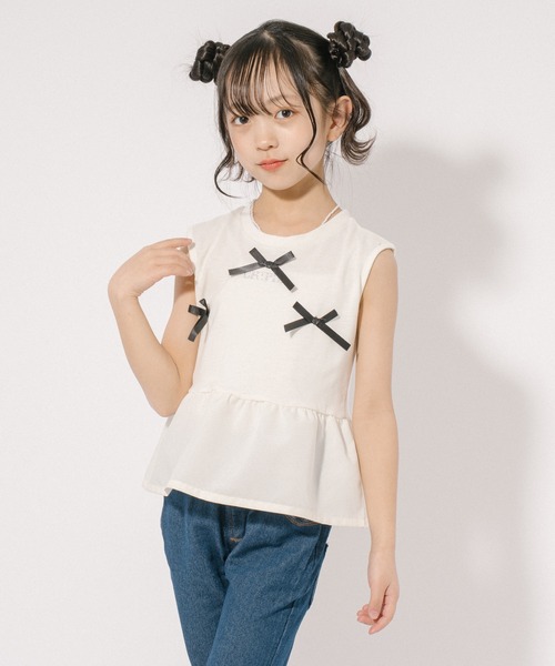 URBAN CHERRY(アーバンチェリー)の「【CHIPIE/シピ】リボンデザイン切り替えペプラムトップス(Tシャツ/カットソー・キッズ・ピンク/アイボリー/ブルー/グレー・110cm/120cm/130cm/140cm/150cm)」の7枚目の写真