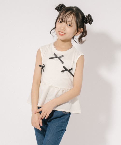 URBAN CHERRY(アーバンチェリー)の「【CHIPIE/シピ】リボンデザイン切り替えペプラムトップス(Tシャツ/カットソー・キッズ・ピンク/アイボリー/ブルー/グレー・110cm/120cm/130cm/140cm/150cm)」の9枚目の写真