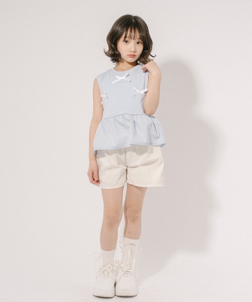 URBAN CHERRY(アーバンチェリー)の「【CHIPIE/シピ】リボンデザイン切り替えペプラムトップス(Tシャツ/カットソー・キッズ・ピンク/アイボリー/ブルー/グレー・110cm/120cm/130cm/140cm/150cm)」の10枚目の写真
