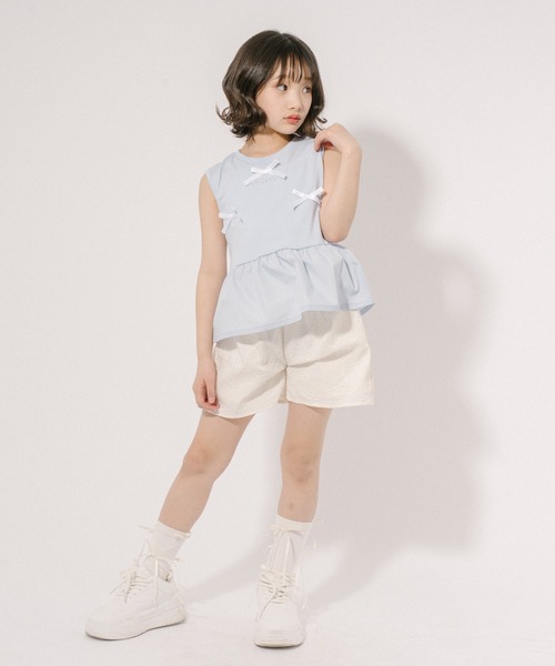 URBAN CHERRY(アーバンチェリー)の「【CHIPIE/シピ】リボンデザイン切り替えペプラムトップス(Tシャツ/カットソー・キッズ・ピンク/アイボリー/ブルー/グレー・110cm/120cm/130cm/140cm/150cm)」の11枚目の写真