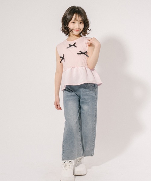 URBAN CHERRY(アーバンチェリー)の「【CHIPIE/シピ】リボンデザイン切り替えペプラムトップス(Tシャツ/カットソー・キッズ・ピンク/アイボリー/ブルー/グレー・110cm/120cm/130cm/140cm/150cm)」の16枚目の写真