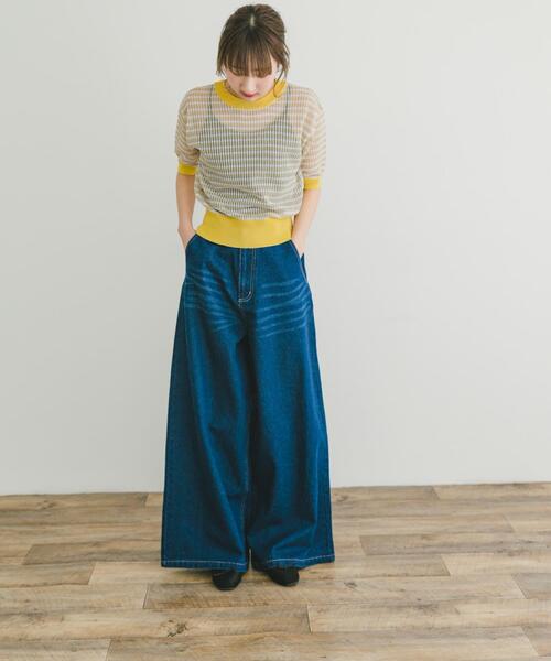 ITEMS URBANRESEARCH（アイテムズ アーバンリサーチ）の「シアーボーダー半袖ニット（ニット/セーター・レディース・ブラウン/イエロー/ネイビー・FREE）」の14枚目の写真