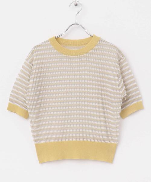 ITEMS URBANRESEARCH（アイテムズ アーバンリサーチ）の「シアーボーダー半袖ニット（ニット/セーター・レディース・ブラウン/イエロー/ネイビー・FREE）」の15枚目の写真