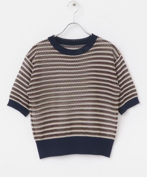 セール】シアーボーダー半袖ニット（ニット/セーター）｜ITEMS
