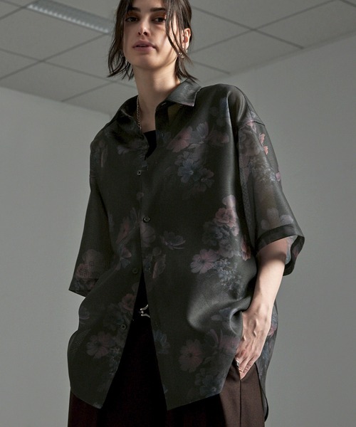 CIYOT（シヨウト）の「【CIYOT-シヨウト-】クールメッシュ オーバーサイズ シアー総柄シャツ（シャツ/ブラウス・メンズ・チャコール/ブラウン/ブラック/ブラック系・M/L）」の4枚目の写真