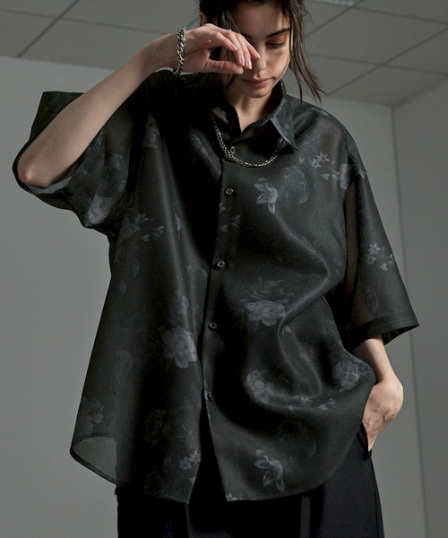 CIYOT-シヨウト-】クールメッシュ オーバーサイズ シアー総柄シャツ