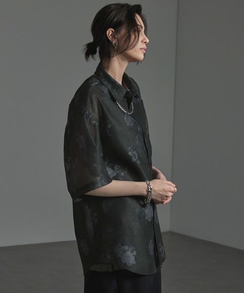 CIYOT（シヨウト）の「【CIYOT-シヨウト-】クールメッシュ オーバーサイズ シアー総柄シャツ（シャツ/ブラウス・メンズ・チャコール/ブラウン/ブラック/ブラック系・M/L）」の10枚目の写真