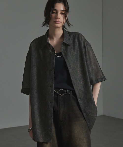 CIYOT（シヨウト）の「【CIYOT-シヨウト-】クールメッシュ オーバーサイズ シアー総柄シャツ（シャツ/ブラウス・メンズ・チャコール/ブラウン/ブラック/ブラック系・M/L）」の18枚目の写真