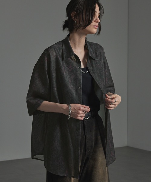 CIYOT（シヨウト）の「【CIYOT-シヨウト-】クールメッシュ オーバーサイズ シアー総柄シャツ（シャツ/ブラウス・メンズ・チャコール/ブラウン/ブラック/ブラック系・M/L）」の19枚目の写真