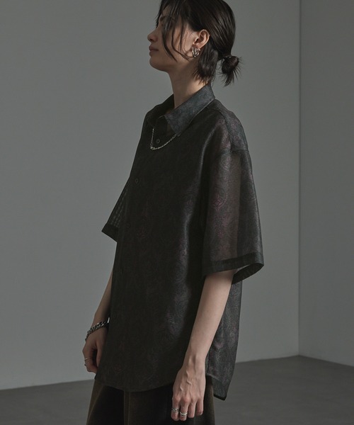 CIYOT（シヨウト）の「【CIYOT-シヨウト-】クールメッシュ オーバーサイズ シアー総柄シャツ（シャツ/ブラウス・メンズ・チャコール/ブラウン/ブラック/ブラック系・M/L）」の21枚目の写真
