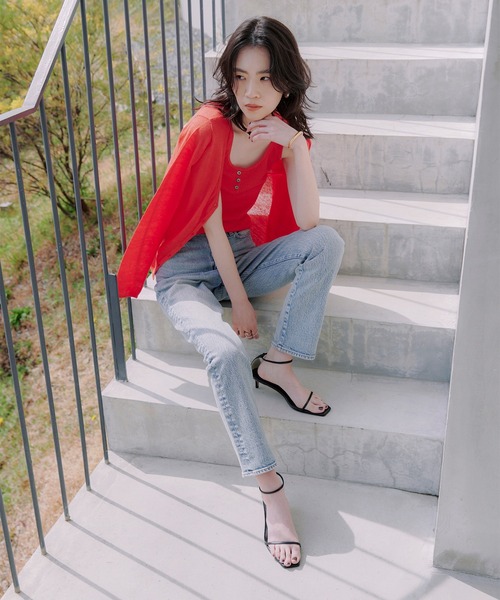 anuans（アニュアンス）の「Italy Linenベーシックニットカーディガン（カーディガン/ボレロ・レディース・ホワイト/オレンジ/ブラウン/ベージュ/ターコイズブルー・FREE）」の6枚目の写真