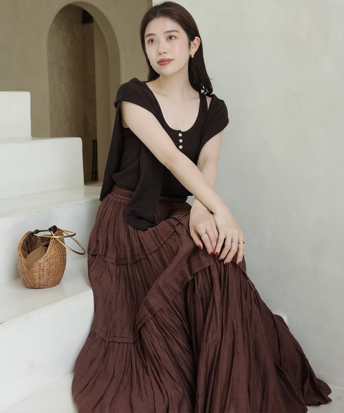 アニュアンス　Italy Linenベーシックニットカーディガン Italy Linenベーシックニットカーディガン(F BEIGE): トップスanuans