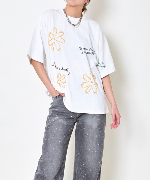 SALE‼️ローブ　vivapresto 半袖Tシャツ 刺繍 ホワイト 未使用 刺繍ロゴダメージビッグTシャツ(ホワイト) | COPINE