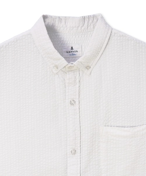 LANVIN en Bleu(ランバンオンブルー)の「シアサッカーストライプ 製品染め 5分袖シャツ(シャツ/ブラウス・メンズ・ブラック/ホワイト/ネイビー・46/48/50/52)」の16枚目の写真