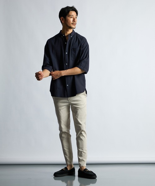 LANVIN en Bleu(ランバンオンブルー)の「シアサッカーストライプ 製品染め 5分袖シャツ(シャツ/ブラウス・メンズ・ブラック/ホワイト/ネイビー・46/48/50/52)」の9枚目の写真