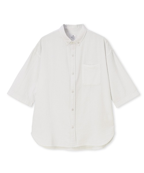 LANVIN en Bleu(ランバンオンブルー)の「シアサッカーストライプ 製品染め 5分袖シャツ(シャツ/ブラウス・メンズ・ブラック/ホワイト/ネイビー・46/48/50/52)」の12枚目の写真