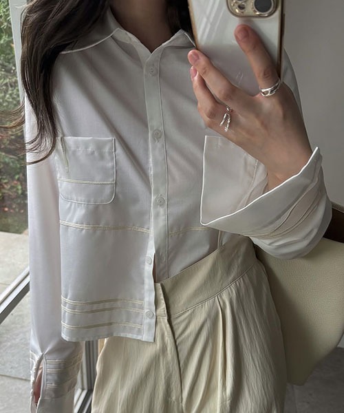 WILLFULLY(ウィルフリー)の「cord embroidery line short SH(シャツ/ブラウス・レディース・オートミール/サックスブルー/アイボリー・FREE)」の2枚目の写真