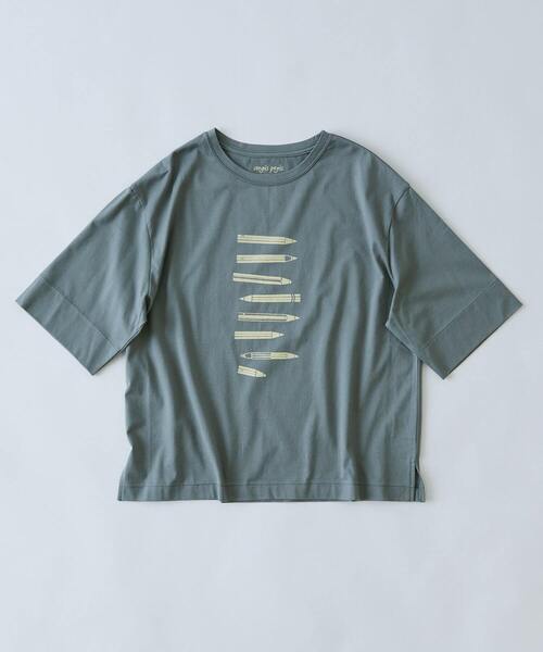 conges payes ADIEU TRISTESSE（コンジェ ペイエ アデュートリステス）の「文房具プリントTシャツ（Tシャツ/カットソー・レディース・キナリ/ベージュ/ブルーグレー・FREE）」の2枚目の写真