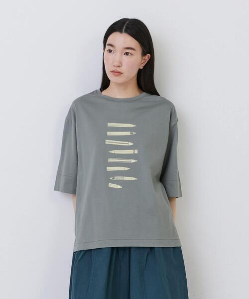 conges payes ADIEU TRISTESSE（コンジェ ペイエ アデュートリステス）の「文房具プリントTシャツ（Tシャツ/カットソー・レディース・キナリ/ベージュ/ブルーグレー・FREE）」の18枚目の写真