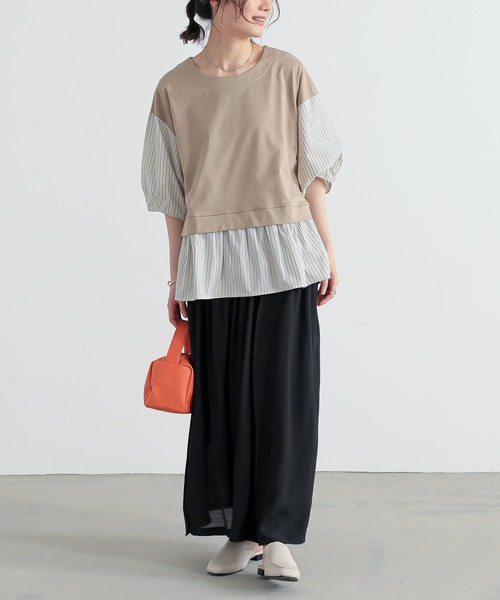 n'OrLABEL（ノアールレーベル）の「異素材ストライプペプラムカットソー（Tシャツ/カットソー・レディース・杢グレー/ベージュ/ネイビー/チャコール・1/2）」の20枚目の写真